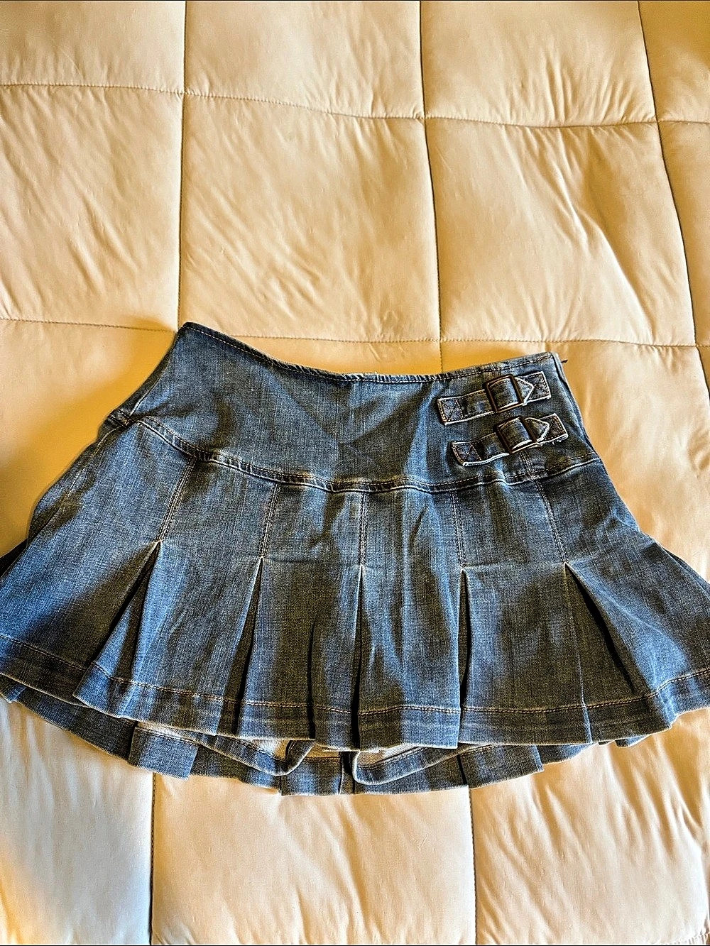 Wild Fable Denim Pleated Skater Mini Skirt with Buckles Blue Small